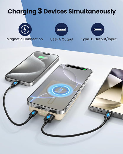 for Magsafe Battery Pack 12000mAh Magnetic Portable Charger Power Bank | PD 22.5W Fast Charging, USB C in&Out Wireless Battery Pack Phone Charger for iPhone 16/15/14/13/12 All Series