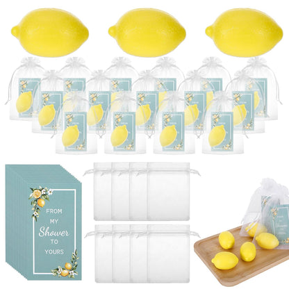 50 Set Lemon Soap, Lemon Party Favors for Guests, Yellow Lemon Shaped Soap Bar with Cards and Organza Bags, LemonThemed Party Decor & Lemon Gifts for Wedding Bridal Shower Baby Shower