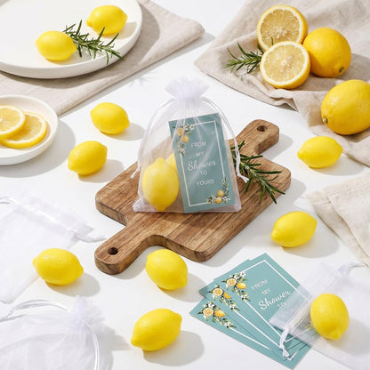 50 Set Lemon Soap, Lemon Party Favors for Guests, Yellow Lemon Shaped Soap Bar with Cards and Organza Bags, LemonThemed Party Decor & Lemon Gifts for Wedding Bridal Shower Baby Shower