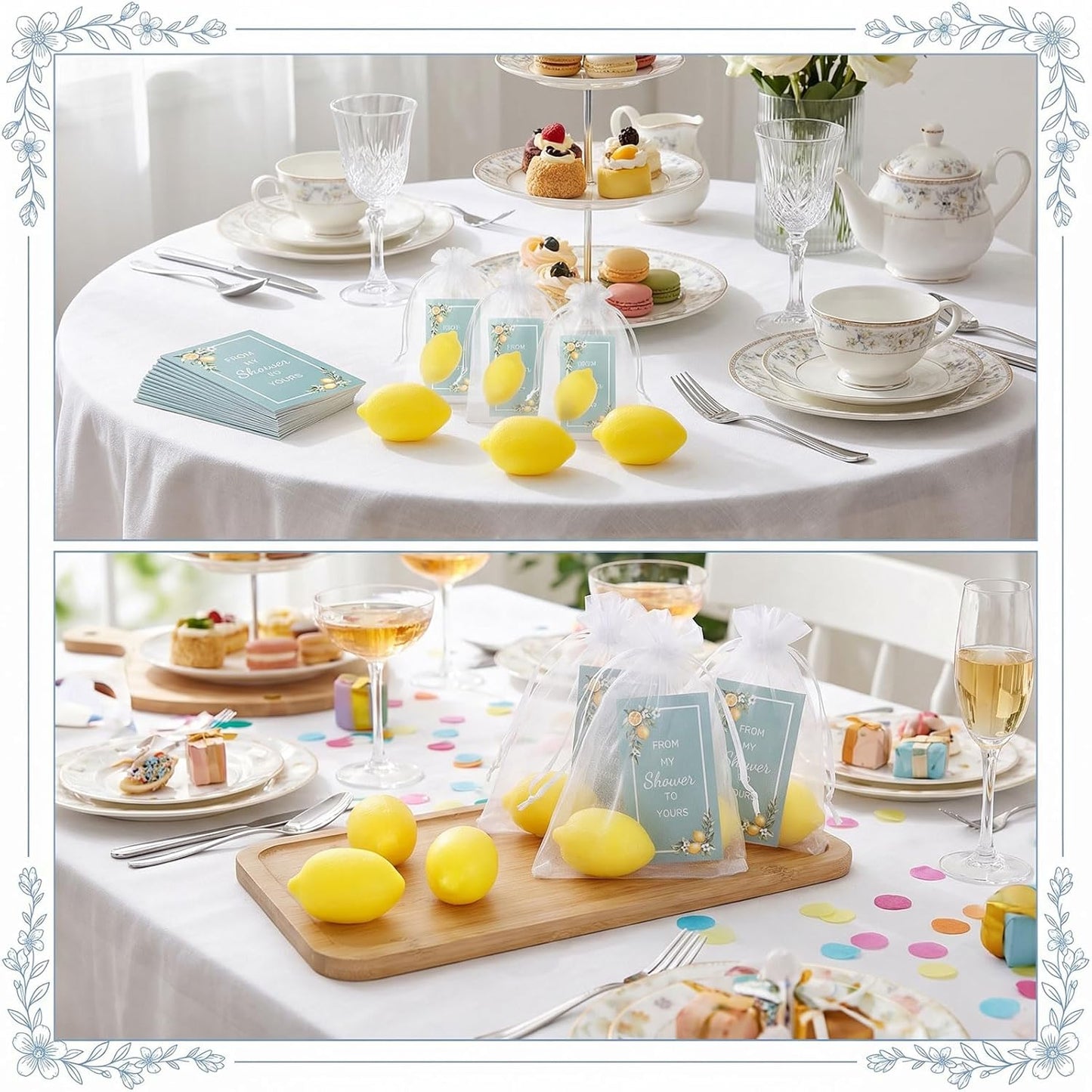 50 Set Lemon Soap, Lemon Party Favors for Guests, Yellow Lemon Shaped Soap Bar with Cards and Organza Bags, LemonThemed Party Decor & Lemon Gifts for Wedding Bridal Shower Baby Shower