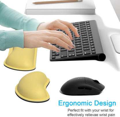 Keyboard Wrist Rest Set, Cute PU Leather Wrist Cushion for Computer Keyboard and Mousepad, Memory Foam Mouse Pad Rests Support with Non-Slip Base for Typing Pain Relief, Laptop, Lemon Yellow