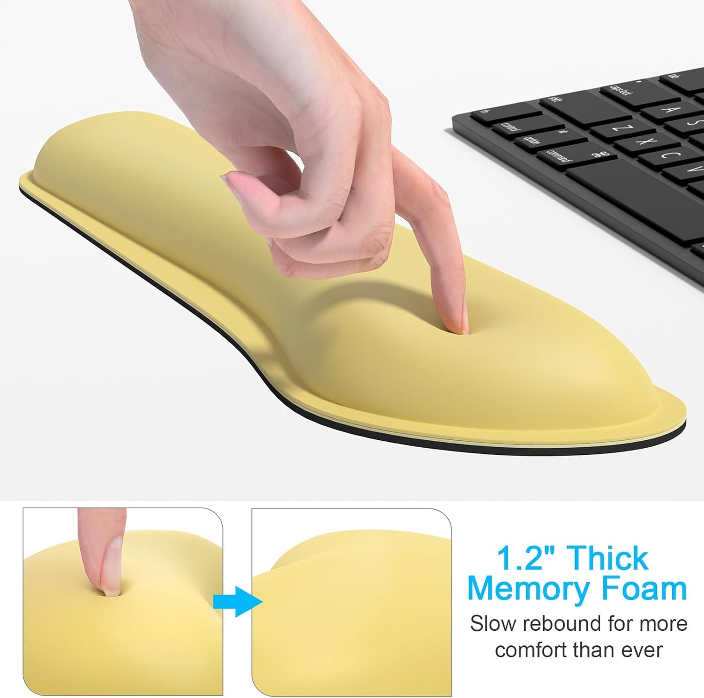 Keyboard Wrist Rest Set, Cute PU Leather Wrist Cushion for Computer Keyboard and Mousepad, Memory Foam Mouse Pad Rests Support with Non-Slip Base for Typing Pain Relief, Laptop, Lemon Yellow