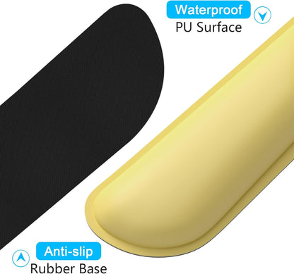 Keyboard Wrist Rest Set, Cute PU Leather Wrist Cushion for Computer Keyboard and Mousepad, Memory Foam Mouse Pad Rests Support with Non-Slip Base for Typing Pain Relief, Laptop, Lemon Yellow