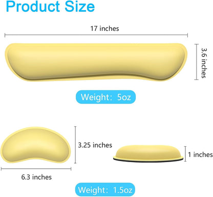 Keyboard Wrist Rest Set, Cute PU Leather Wrist Cushion for Computer Keyboard and Mousepad, Memory Foam Mouse Pad Rests Support with Non-Slip Base for Typing Pain Relief, Laptop, Lemon Yellow