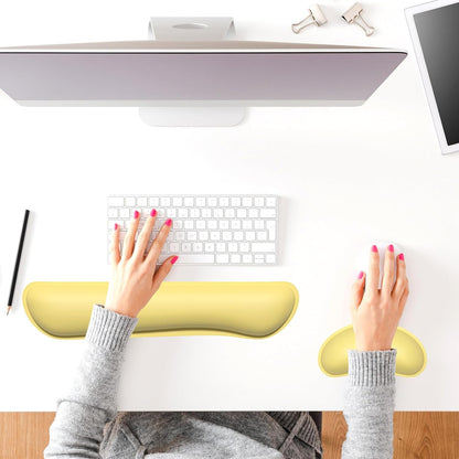 Keyboard Wrist Rest Set, Cute PU Leather Wrist Cushion for Computer Keyboard and Mousepad, Memory Foam Mouse Pad Rests Support with Non-Slip Base for Typing Pain Relief, Laptop, Lemon Yellow