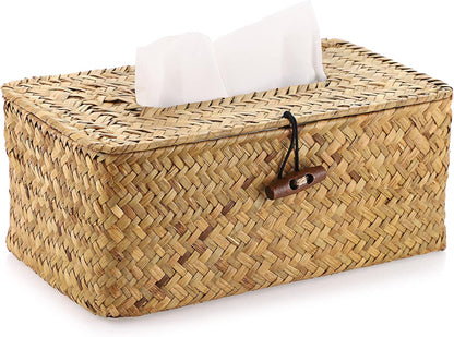 Tissue Box Cover Rectangle Tissue Box Seagrass Tissue Box Holder Woven Tissue Holder Decorative Tissue Cover for Bathroom Tissue Box Cover Rectangular for Home Office Table Yellow