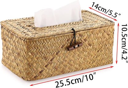 Tissue Box Cover Rectangle Tissue Box Seagrass Tissue Box Holder Woven Tissue Holder Decorative Tissue Cover for Bathroom Tissue Box Cover Rectangular for Home Office Table Yellow