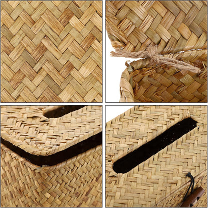 Tissue Box Cover Rectangle Tissue Box Seagrass Tissue Box Holder Woven Tissue Holder Decorative Tissue Cover for Bathroom Tissue Box Cover Rectangular for Home Office Table Yellow