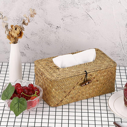 Tissue Box Cover Rectangle Tissue Box Seagrass Tissue Box Holder Woven Tissue Holder Decorative Tissue Cover for Bathroom Tissue Box Cover Rectangular for Home Office Table Yellow