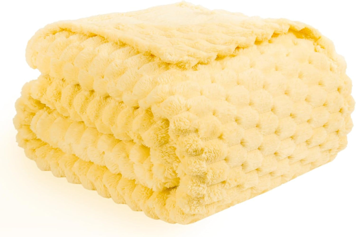 Vessia Flannel Fleece Throw Blanket, 3D Jacquard Light Yellow Fuzzy and Warm Blanket for Couch, Sofa, Bed, 300GSM Super Soft Touch Cozy Home Decor for All Seasons (50x70 inches)