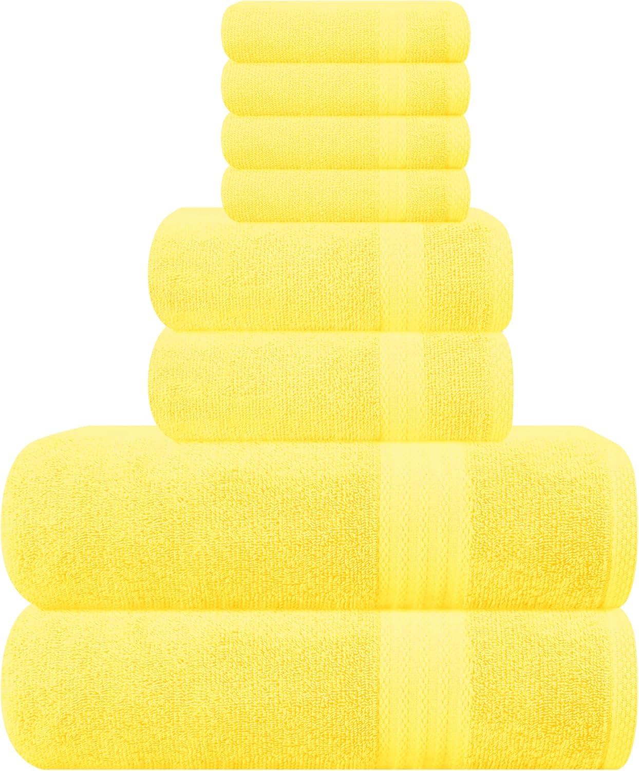 Ultra Soft 8-Piece Towel Set - 100% Pure Ringspun Cotton, Contains 2 Oversized Bath Towels 27x54, 2 Hand Towels 16x28, 4 Wash Cloths 13x13 - Ideal for Everyday use, Hotel & Spa - Yellow