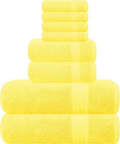 Ultra Soft 8-Piece Towel Set - 100% Pure Ringspun Cotton, Contains 2 Oversized Bath Towels 27x54, 2 Hand Towels 16x28, 4 Wash Cloths 13x13 - Ideal for Everyday use, Hotel & Spa - Yellow