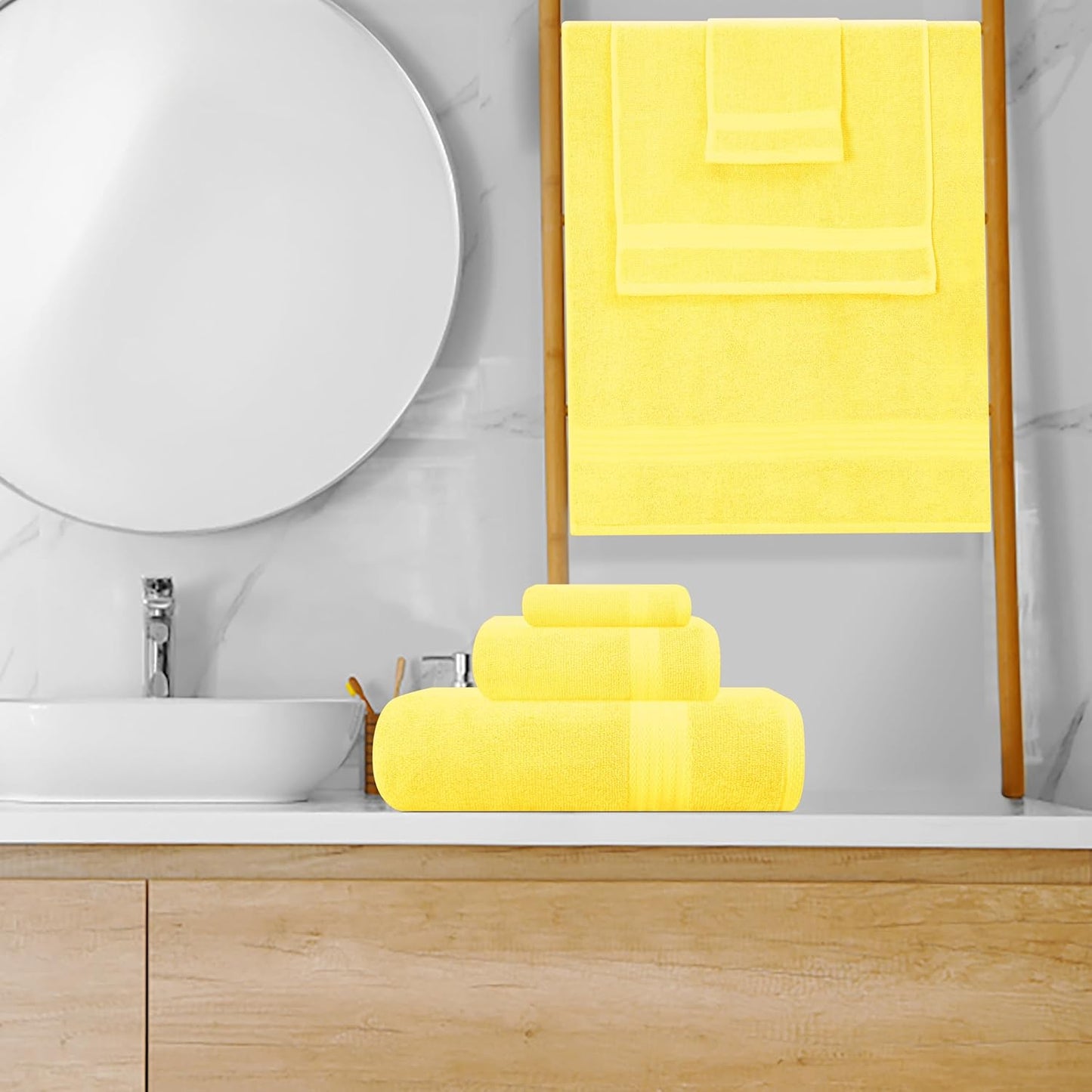 Ultra Soft 8-Piece Towel Set - 100% Pure Ringspun Cotton, Contains 2 Oversized Bath Towels 27x54, 2 Hand Towels 16x28, 4 Wash Cloths 13x13 - Ideal for Everyday use, Hotel & Spa - Yellow
