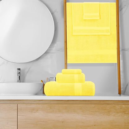 Ultra Soft 8-Piece Towel Set - 100% Pure Ringspun Cotton, Contains 2 Oversized Bath Towels 27x54, 2 Hand Towels 16x28, 4 Wash Cloths 13x13 - Ideal for Everyday use, Hotel & Spa - Yellow