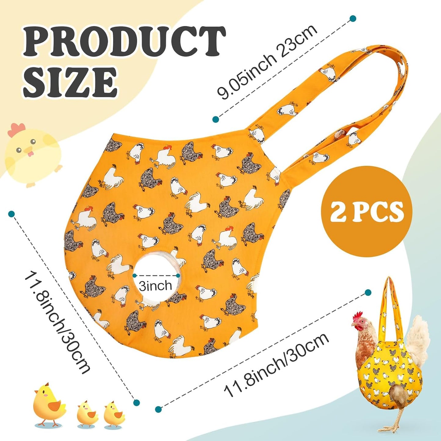 2 Pack Chicken Holder Bag, Chicken Carrier Sling Catching Hand Bag Hen Sling with Handle Farm Supplies for Hen Rooster Transport Traveling Hiking Driving(Yellow,13.5 x 13.5 Inch)