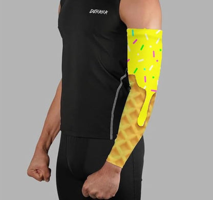 Yellow Ice Cream Drip Sprinkles Football Baseball Compression Arm Sleeve, Adult Youth Sizes