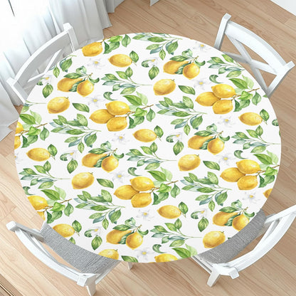Lemon Round Fitted Tablecloth with Elastic Edge Spring Summer Yellow Lemonade Stand Circle Table Cloth for 40-44" Tables Wipeable Waterproof Lemon Party Outdoor Table Cover for Picnic Dining Patio