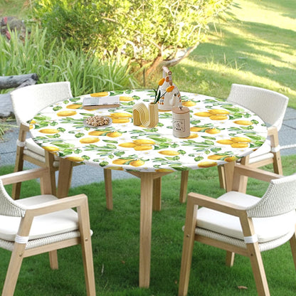 Lemon Round Fitted Tablecloth with Elastic Edge Spring Summer Yellow Lemonade Stand Circle Table Cloth for 40-44" Tables Wipeable Waterproof Lemon Party Outdoor Table Cover for Picnic Dining Patio