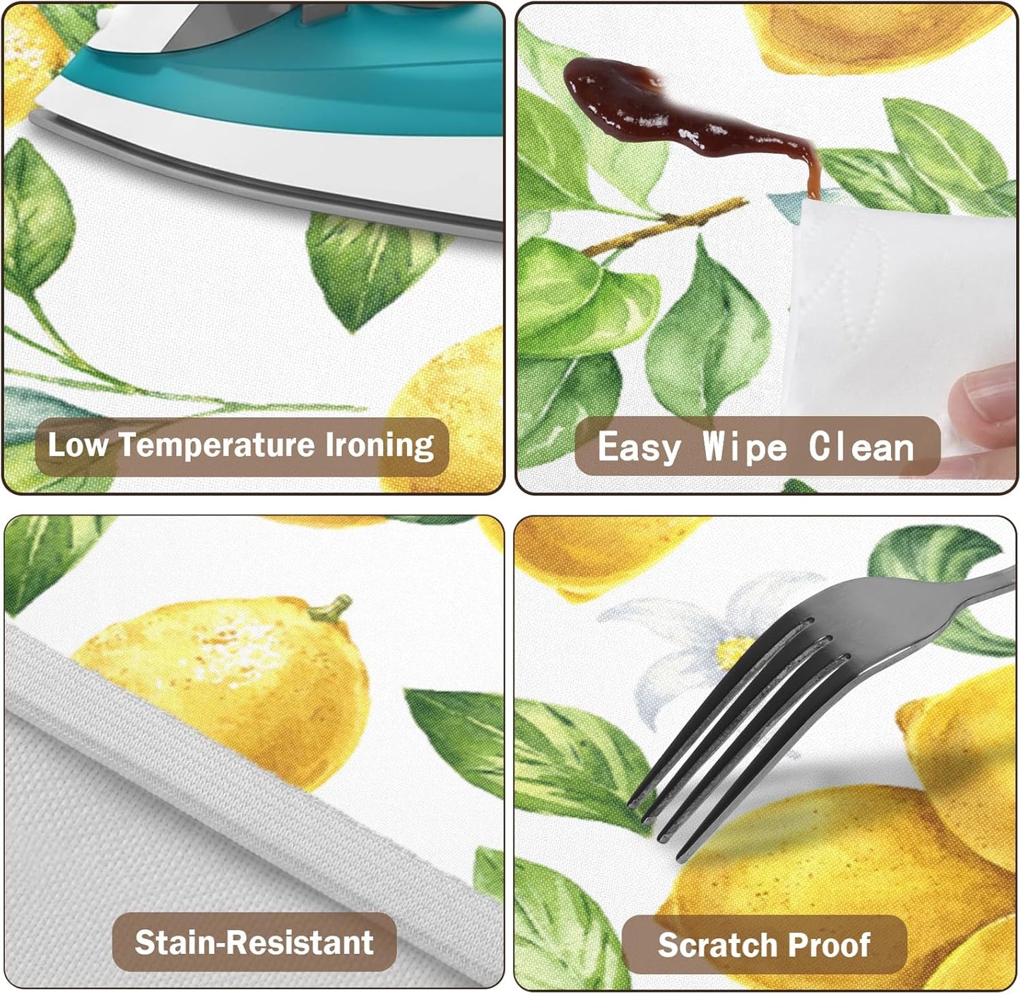 Lemon Round Fitted Tablecloth with Elastic Edge Spring Summer Yellow Lemonade Stand Circle Table Cloth for 40-44" Tables Wipeable Waterproof Lemon Party Outdoor Table Cover for Picnic Dining Patio