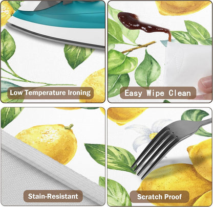 Lemon Round Fitted Tablecloth with Elastic Edge Spring Summer Yellow Lemonade Stand Circle Table Cloth for 40-44" Tables Wipeable Waterproof Lemon Party Outdoor Table Cover for Picnic Dining Patio