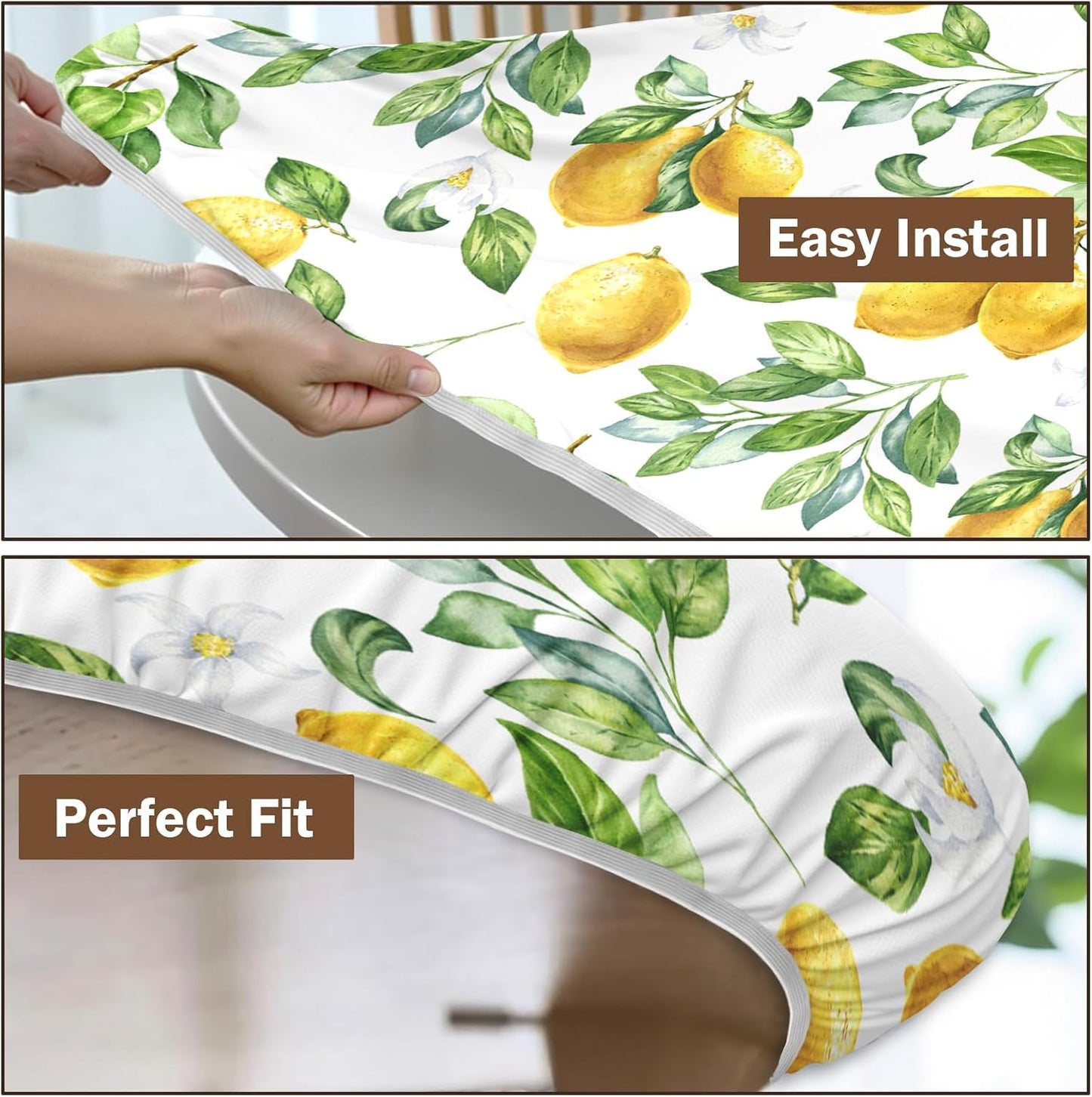 Lemon Round Fitted Tablecloth with Elastic Edge Spring Summer Yellow Lemonade Stand Circle Table Cloth for 40-44" Tables Wipeable Waterproof Lemon Party Outdoor Table Cover for Picnic Dining Patio
