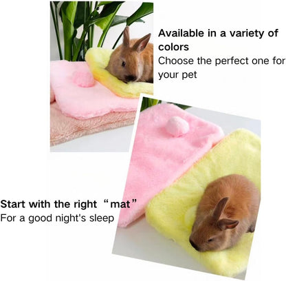 Guinea Pig Bed, Washable Bunny Bed Mat Soft Small Animal Winter Plush Bed Pads Sleeping Pads for Rat Chinchilla Hedgehog Hamster Squirrel Ferret Rabbit Kitten Puppy (Yellow,Small)