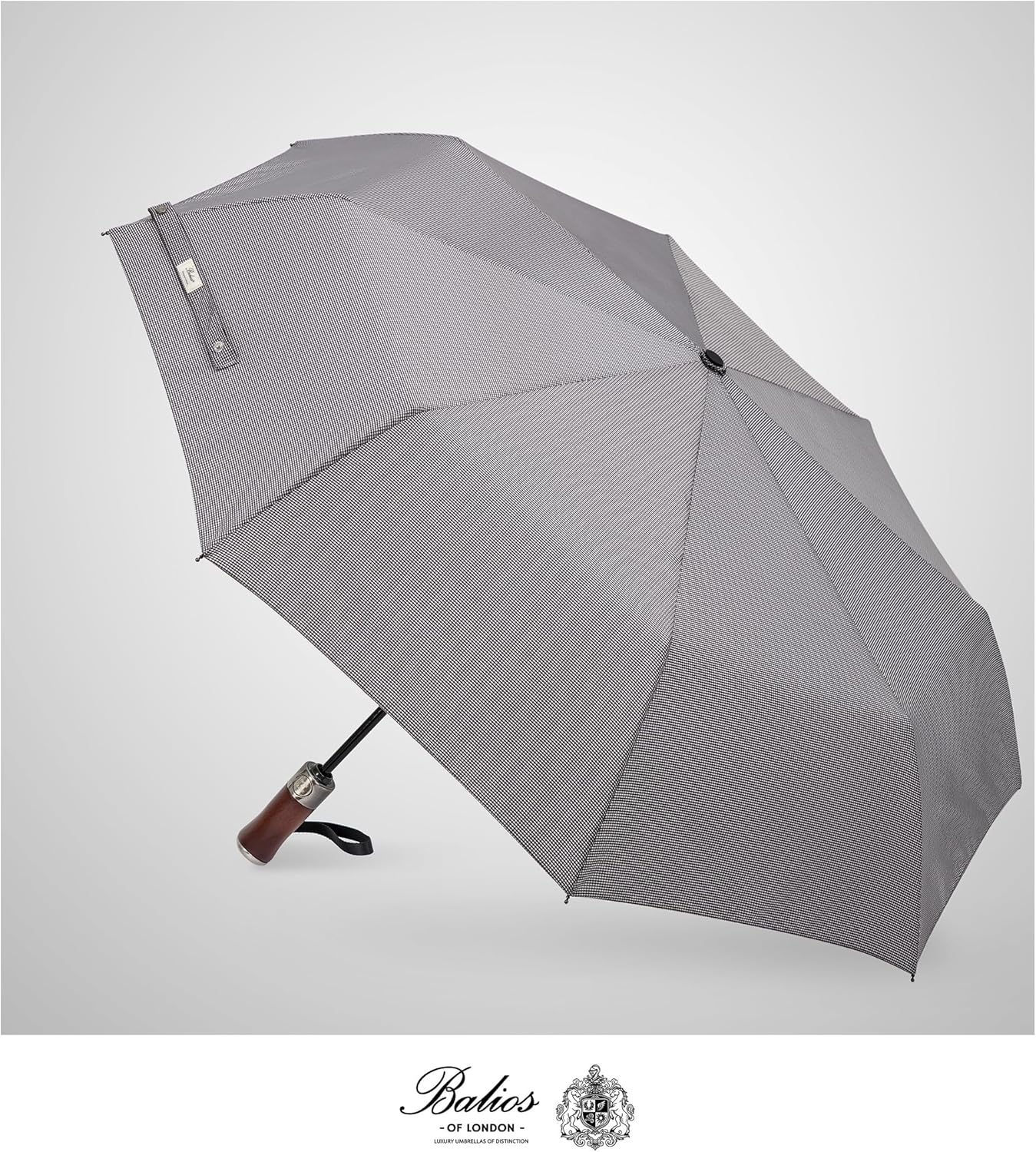 Folding Umbrella Lux Hardwood Handle Auto Open Close | Patented handmade handle in richly grained solid hardwood, with stainless steel tip and wrist strap. Designed in London.