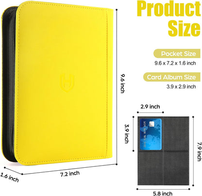 Trading Card Binder with Sleeves, Yellow, 288 Card Storage Capacity, Durable and Waterproof