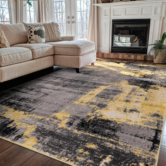 Modern Abstract Design Non Shedding Soft Ideal for Living Room,Bedroom,Kitchen Area Rug 5' x 7' Yellow