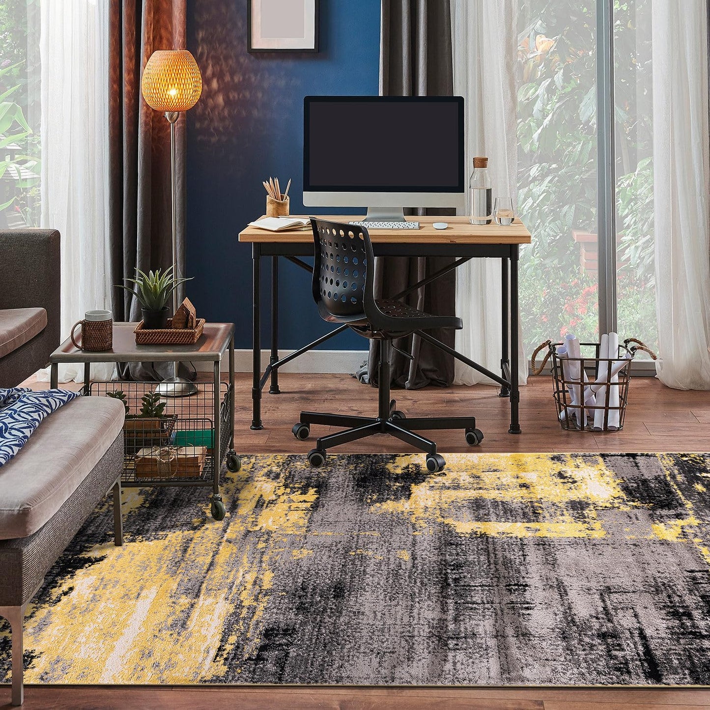 Modern Abstract Design Non Shedding Soft Ideal for Living Room,Bedroom,Kitchen Area Rug 5' x 7' Yellow