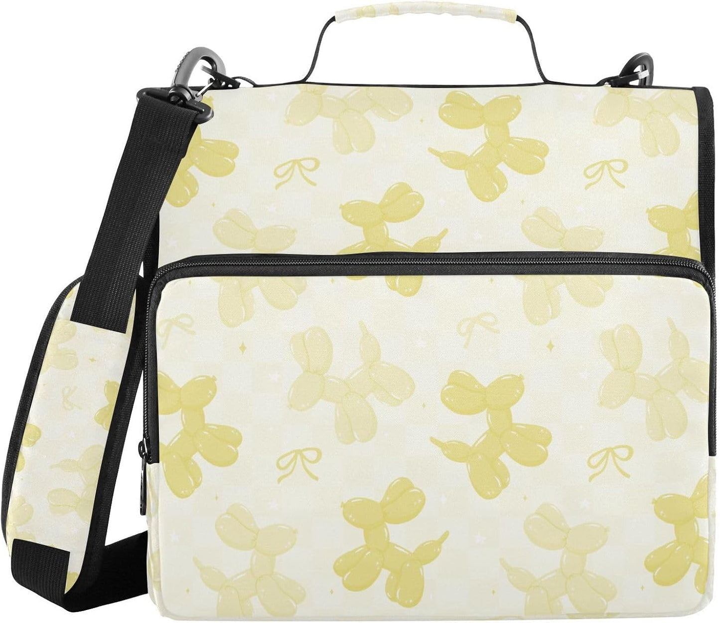 Yellow Balloon Dogs Bow Zipper Binder with Shoulder Strap Bag 3 Ring Binder Organizer Large Capacity Multiple Compartments for School Office
