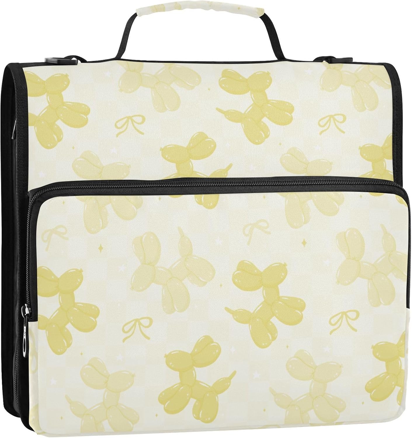 Yellow Balloon Dogs Bow Zipper Binder with Shoulder Strap Bag 3 Ring Binder Organizer Large Capacity Multiple Compartments for School Office