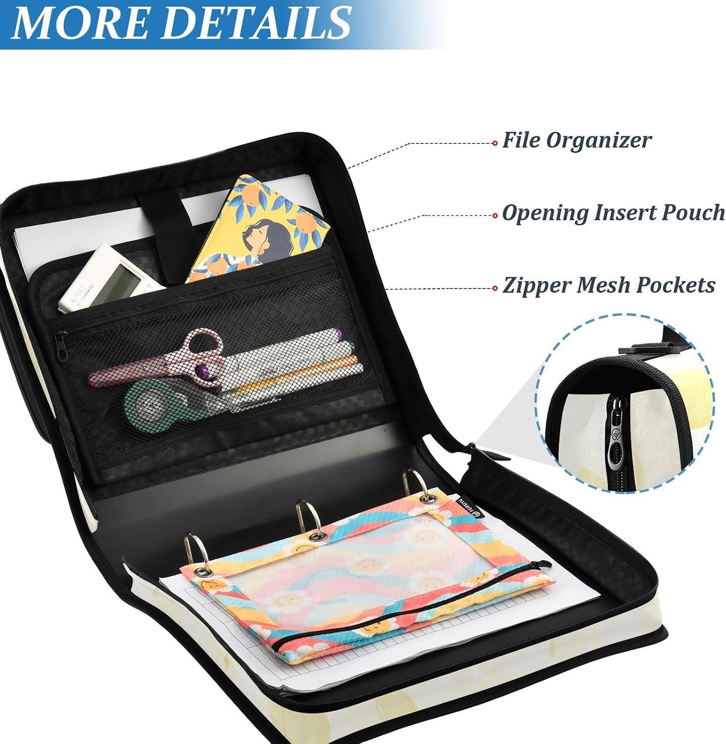 Yellow Balloon Dogs Bow Zipper Binder with Shoulder Strap Bag 3 Ring Binder Organizer Large Capacity Multiple Compartments for School Office