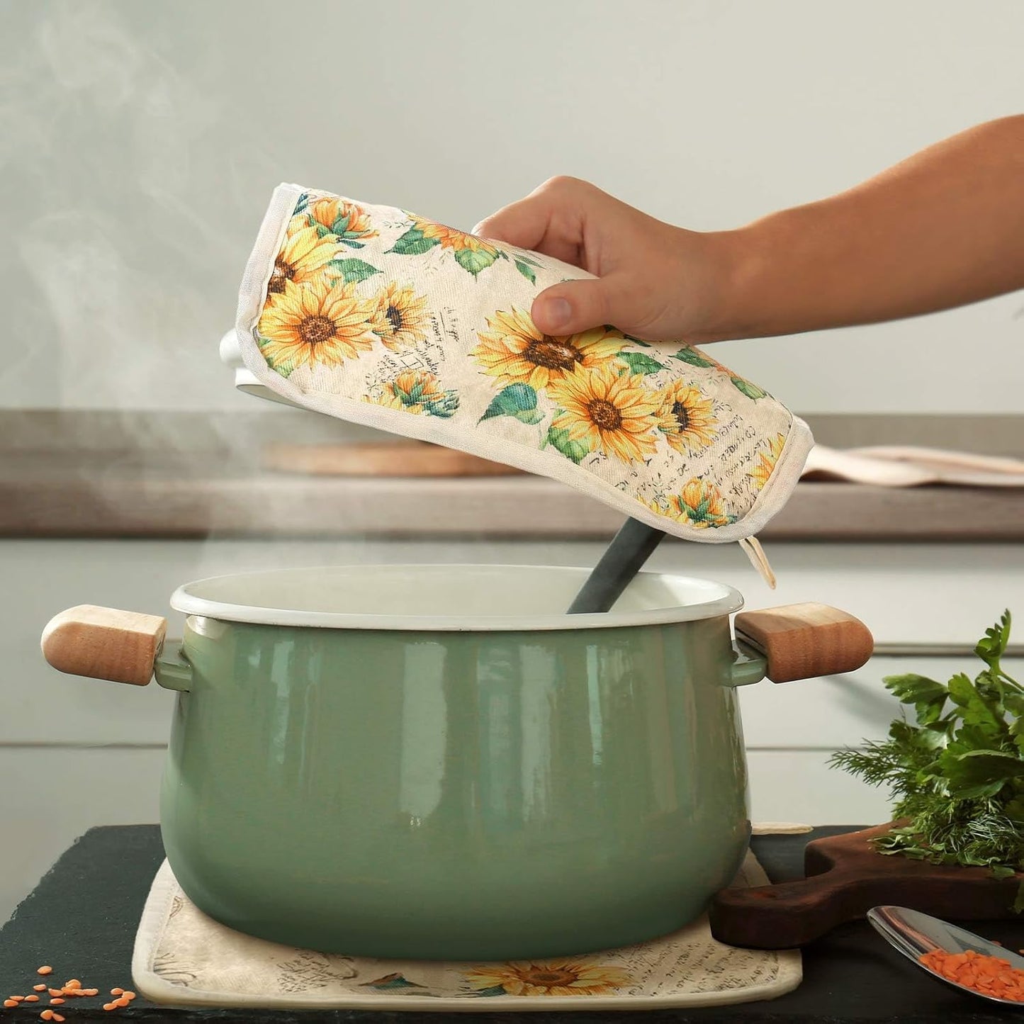 12 Pcs Pot Holders with Pocket Kitchen Hot Potholders Hot Pad Oven Mitts Cookie Bag Oven Gloves for Kitchen Gift Baking Cooking(Yellow,Sunflower)