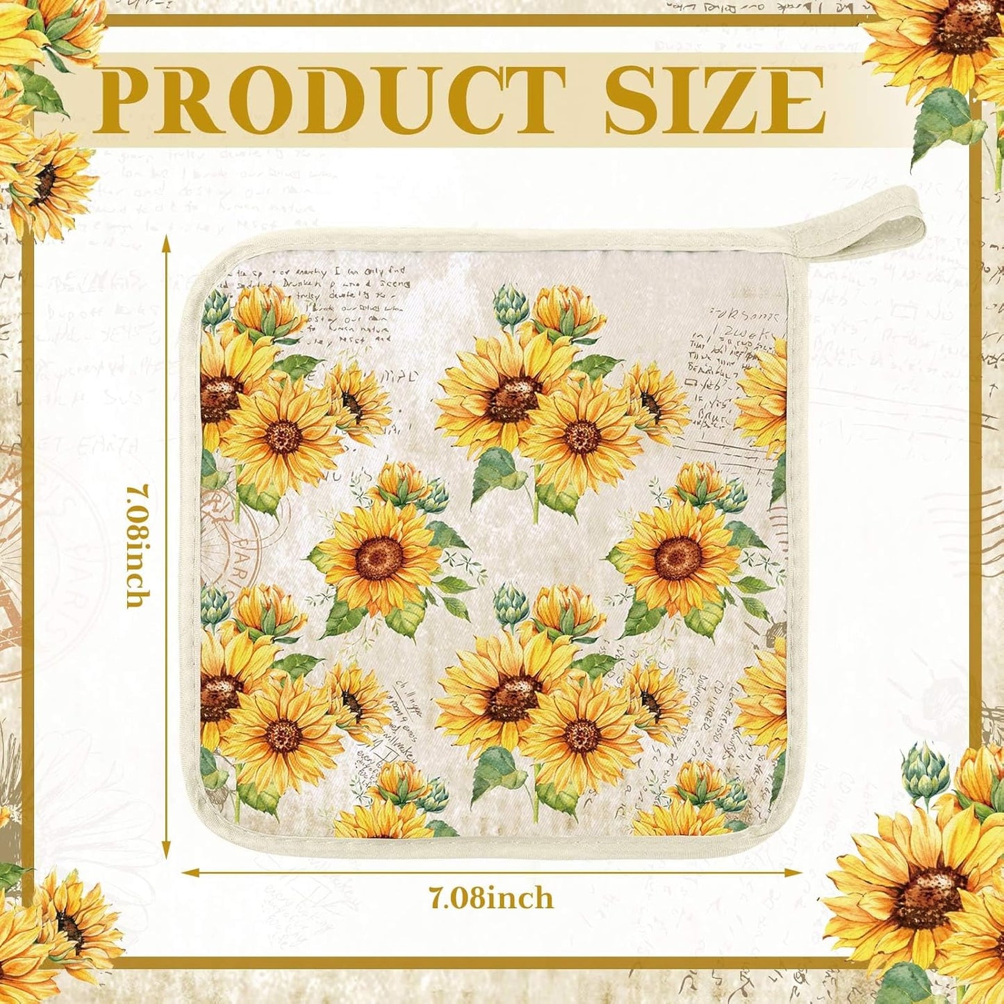 12 Pcs Pot Holders with Pocket Kitchen Hot Potholders Hot Pad Oven Mitts Cookie Bag Oven Gloves for Kitchen Gift Baking Cooking(Yellow,Sunflower)