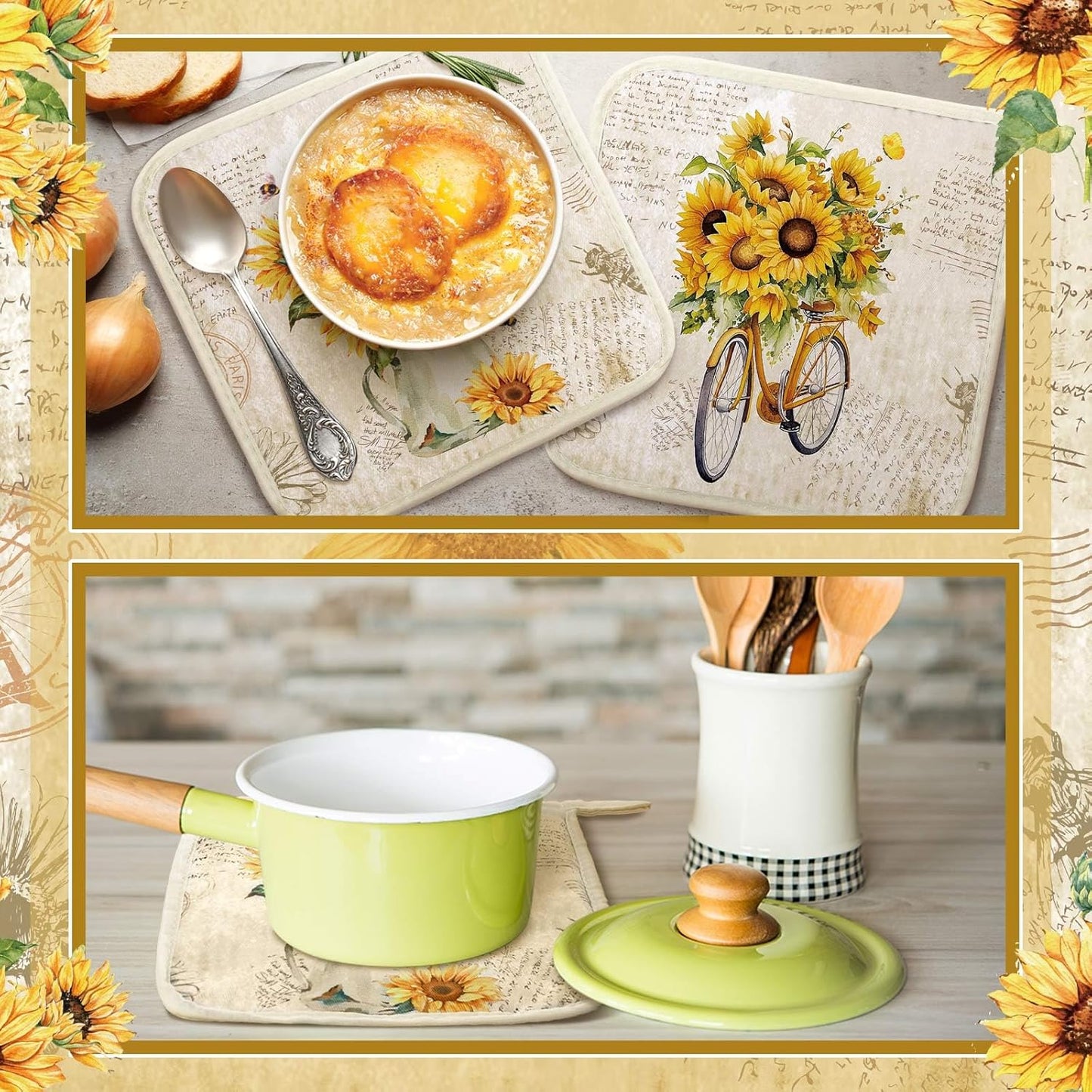12 Pcs Pot Holders with Pocket Kitchen Hot Potholders Hot Pad Oven Mitts Cookie Bag Oven Gloves for Kitchen Gift Baking Cooking(Yellow,Sunflower)