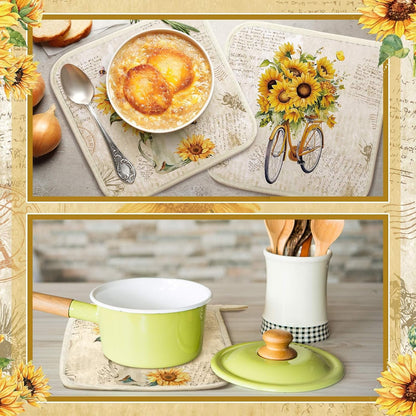 12 Pcs Pot Holders with Pocket Kitchen Hot Potholders Hot Pad Oven Mitts Cookie Bag Oven Gloves for Kitchen Gift Baking Cooking(Yellow,Sunflower)