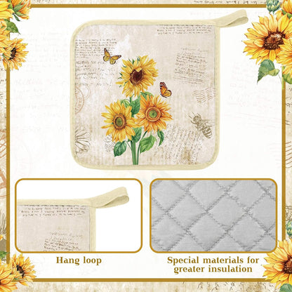 12 Pcs Pot Holders with Pocket Kitchen Hot Potholders Hot Pad Oven Mitts Cookie Bag Oven Gloves for Kitchen Gift Baking Cooking(Yellow,Sunflower)