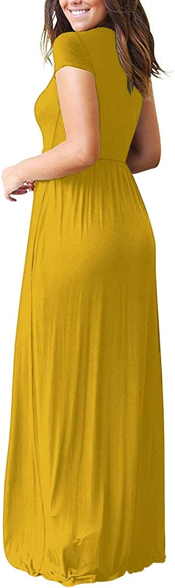 Maxi Dress for Women Short Sleeve Casual Summer Loose Plain Comfy Long Dresses with Pockets