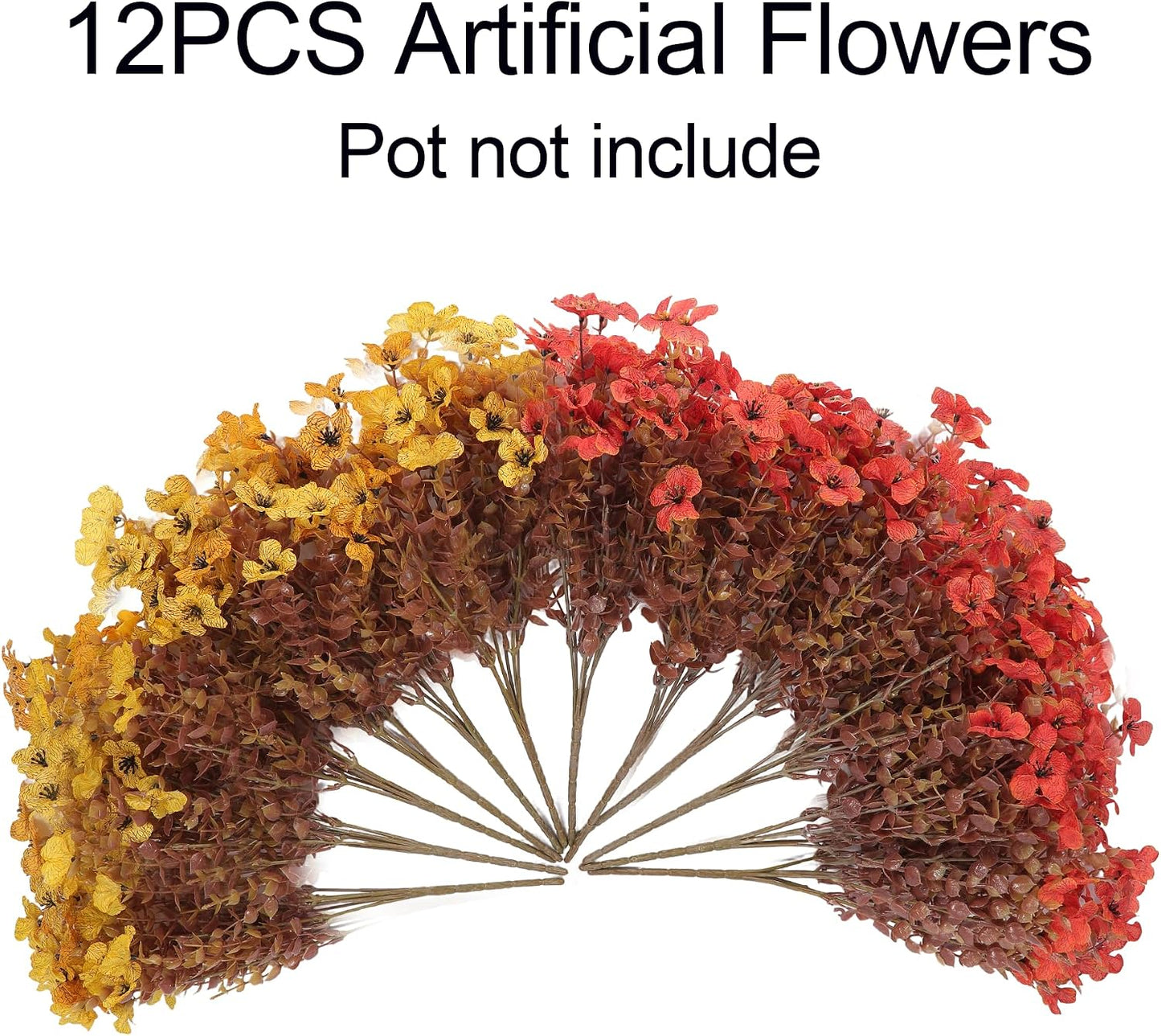 Artificial Faux Mums Flowers Plants for Outdoors Fall Decoration,12 Bundles Fake Mums Silk Daisy Plastic Flowers Plant UV Resistant Look Real for Outside Planters Patio Front Yard Autumn Orange Yellow