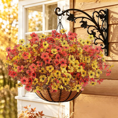 Artificial Faux Mums Flowers Plants for Outdoors Fall Decoration,12 Bundles Fake Mums Silk Daisy Plastic Flowers Plant UV Resistant Look Real for Outside Planters Patio Front Yard Autumn Orange Yellow