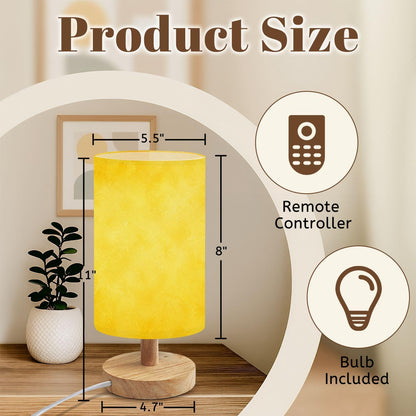 Bedside Table Lamp yellow gold bright fun back to school color solid yellow paper orange Dimmable Desk Lamp with Flaxen Fabric Shade Wood Base Nightstand Small Lamp for Bedroom Living Room Home Gift