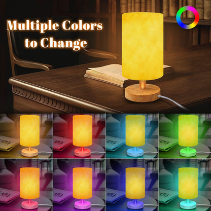 Bedside Table Lamp yellow gold bright fun back to school color solid yellow paper orange Dimmable Desk Lamp with Flaxen Fabric Shade Wood Base Nightstand Small Lamp for Bedroom Living Room Home Gift