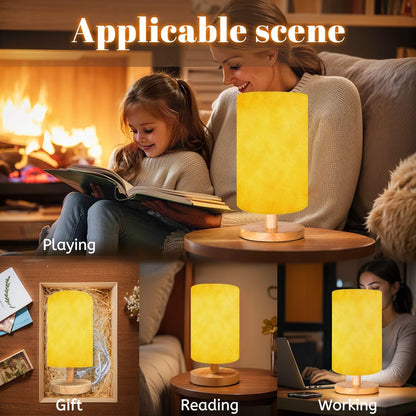 Bedside Table Lamp yellow gold bright fun back to school color solid yellow paper orange Dimmable Desk Lamp with Flaxen Fabric Shade Wood Base Nightstand Small Lamp for Bedroom Living Room Home Gift