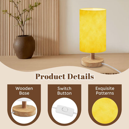Bedside Table Lamp yellow gold bright fun back to school color solid yellow paper orange Dimmable Desk Lamp with Flaxen Fabric Shade Wood Base Nightstand Small Lamp for Bedroom Living Room Home Gift