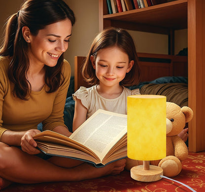 Bedside Table Lamp yellow gold bright fun back to school color solid yellow paper orange Dimmable Desk Lamp with Flaxen Fabric Shade Wood Base Nightstand Small Lamp for Bedroom Living Room Home Gift