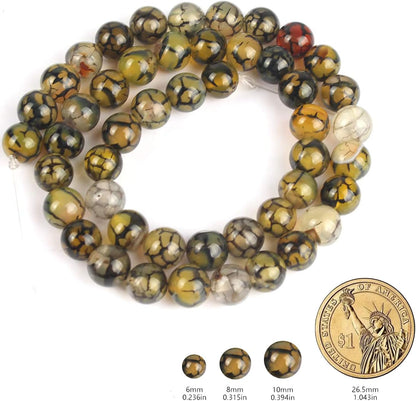 60pcs Round Loose Yellow Fire Agate Beads for Bracelet Beads，6mm Gemstone Bead Round Loose Stone Beads for Jewelry Making DIY Bracelet Necklace Earrings - Colors B