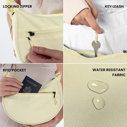 Mina, Medium Crescent Bag, Shoulder Bag for Women | Lightweight Half Moon Crossbody Purse, Casual Cross Body Pack, Nylon Travel Handbag for Women, RFID Protection, Travel Gift