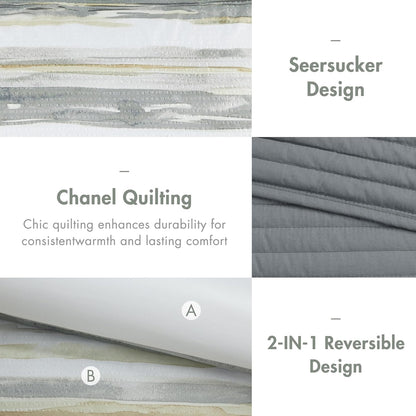 Marina Comforter Quilt Combo Set - Modern Luxury Design, All Season Down Alternative Bedding, Matching Shams, Decorative Pillows, King/Cal King(104"x92"), Yellow 8 Piece