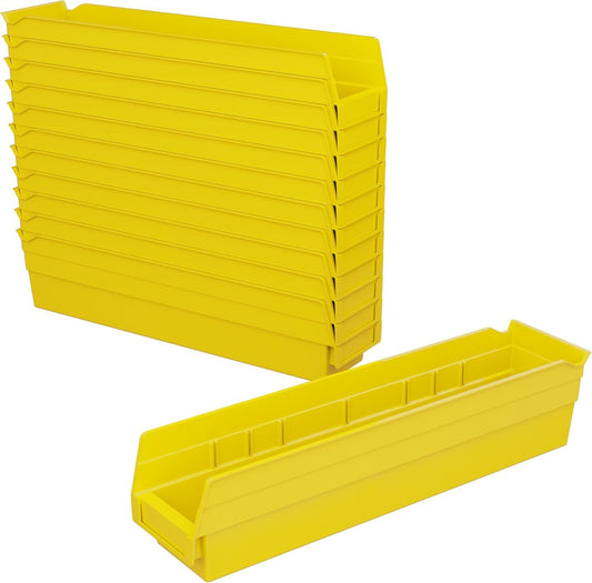 30128 Plastic Shelf Bins, Heavy Duty Storage Bins for Garage, Closet, and Drawer Organization, 18-Inch x 4-Inch x 4-Inch, Yellow, 12-Pack